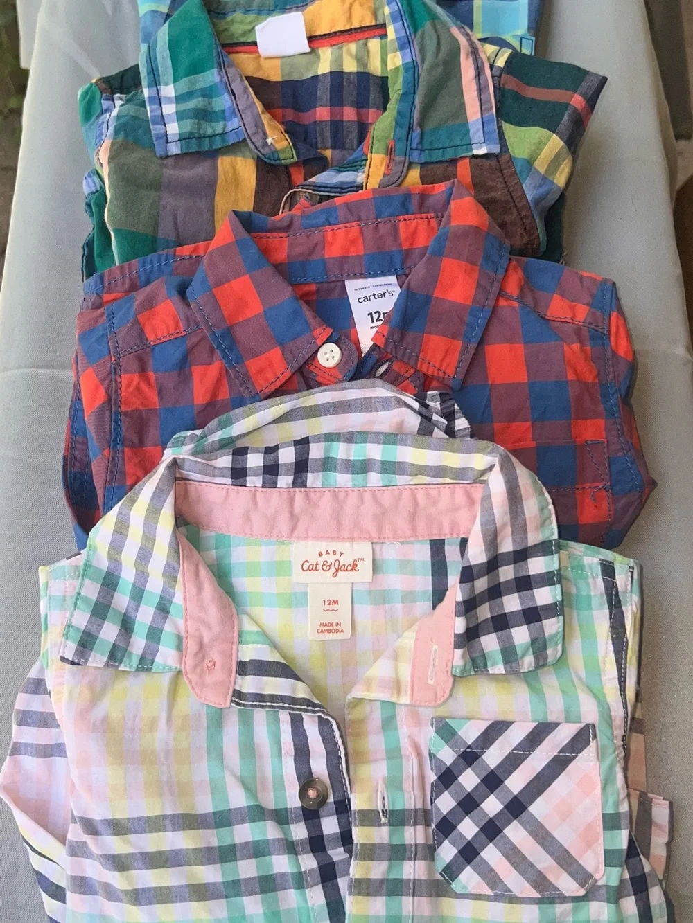 Cat & Jack Pastel Plaid Button-Up Baby Onesie - Mint Pink Yellow Navy